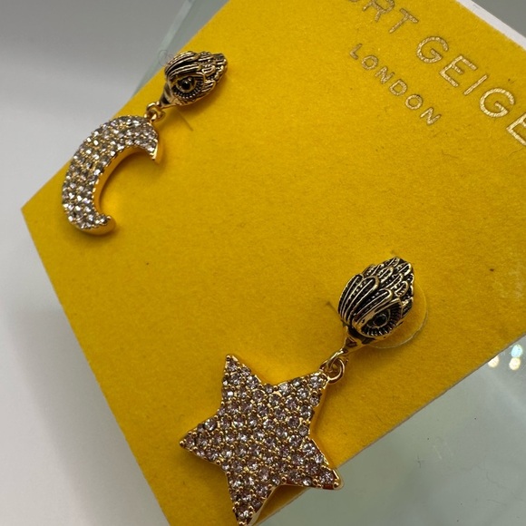 Kurt Geiger Star Moon Eagle Head earrings and Dust Bag NWT - Picture 5 of 8